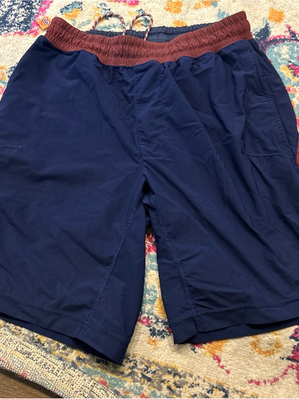 Rhône Navy Athletic Shorts with Rust Waistband S